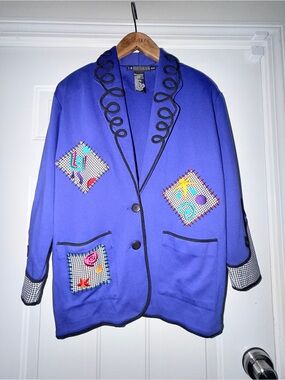 Vintage 1993 I.B. Diffusion Royal Blue Embroidered Blazer Cardigan – Size M